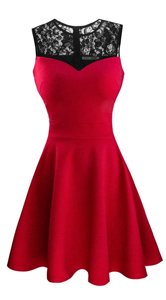 Scoop Sleeveless Zipper Tea Length Lace Prom Party Dress