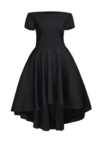 Stunning Tea Length Black Prom Evening Gown Satin Short Sleeves Ruching