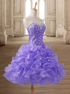 Top Selling Lavender Sweetheart Neckline Beading and Ruffles Evening Dress Sleeveless Lace Up