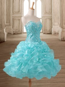 Custom Design Sweetheart Sleeveless Organza Dress for Prom Beading and Ruffles Lace Up