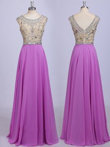 Decent Empire Dress for Prom Lilac Scoop Chiffon Sleeveless Floor Length Zipper