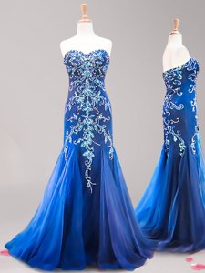 Modern Mermaid Royal Blue Sweetheart Neckline Beading and Appliques Homecoming Dress Sleeveless Zipper