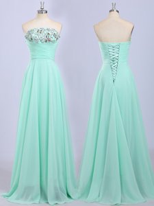 Beading Homecoming Dress Apple Green Lace Up Sleeveless Floor Length