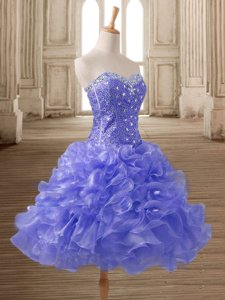 Stylish Mini Length Lavender Prom Gown Organza Sleeveless Beading and Ruffles