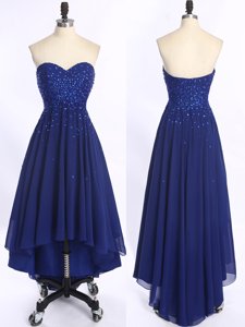 Royal Blue Zipper Sweetheart Beading Evening Dress Chiffon Sleeveless