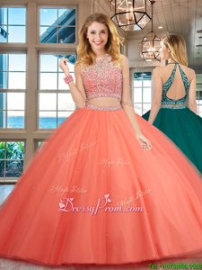 Latest Watermelon Red Quinceanera Gown Military Ball and Sweet 16 and Quinceanera and For withBeading Scoop Sleeveless Backless
