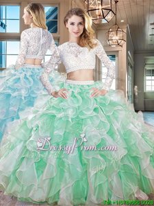 Delicate Floor Length Zipper Quinceanera Dress Apple Green and In forMilitary Ball and Sweet 16 and Quinceanera withBeading and Lace and Ruffles