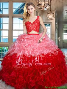 Inexpensive Multi-color Quinceanera Dress Military Ball and Sweet 16 and Quinceanera and For withLace and Ruffles V-neck Sleeveless Zipper