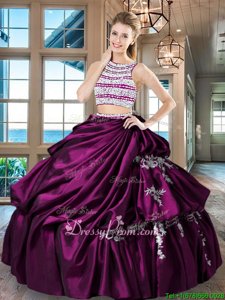 Luxury Fuchsia Sleeveless Taffeta Backless 15th Birthday Dress forMilitary Ball and Sweet 16 and Quinceanera