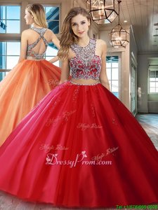 Hot Sale Beading and Appliques 15 Quinceanera Dress Red Criss Cross Sleeveless With Brush Train