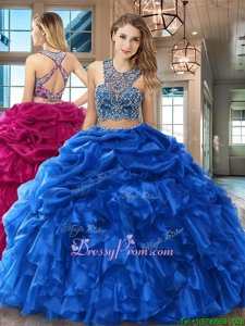 Discount Royal Blue Scoop Criss Cross Beading and Ruffles and Pick Ups Quinceanera Dress Sleeveless