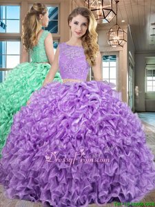 Customized Floor Length Lace Up Quinceanera Dresses Lavender and In forMilitary Ball and Sweet 16 and Quinceanera withLace and Ruffles