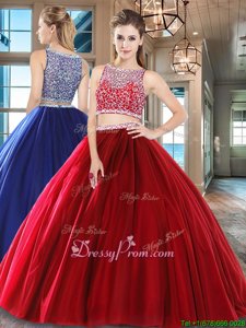 Free and Easy Wine Red Sleeveless Floor Length Beading Side Zipper 15th Birthday Dress