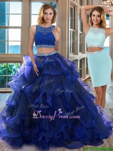 Lovely Floor Length Two Pieces Sleeveless Royal Blue Quinceanera Gown Backless
