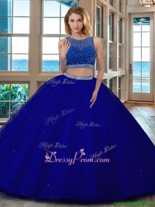 Best Selling Royal Blue Scoop Neckline Beading Quinceanera Gown Sleeveless Backless