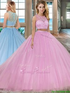 Low Price With Train Lilac Sweet 16 Quinceanera Dress Tulle Court Train Sleeveless Spring and Summer and Fall and Winter Beading