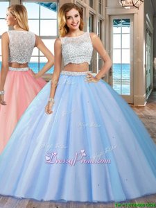 Free and Easy Bateau Sleeveless Side Zipper 15 Quinceanera Dress Blue Tulle