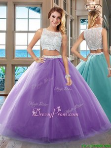 Colorful Purple Sleeveless Floor Length Beading Side Zipper Quinceanera Dresses
