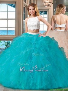 Stunning Straps Sleeveless Tulle Ball Gown Prom Dress Beading Backless