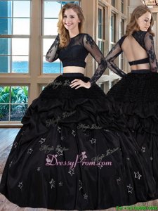 Gorgeous Floor Length Backless Quince Ball Gowns Black and In forMilitary Ball and Sweet 16 and Quinceanera withEmbroidery