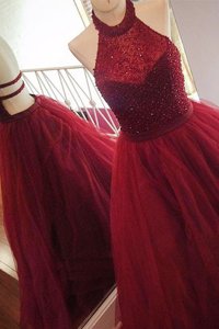 Classical Scoop Lace Dress for Prom Red Zipper Long Sleeves Knee Length