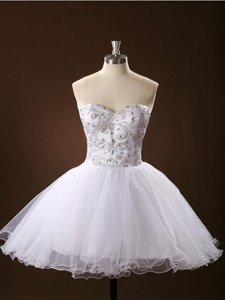 Pretty Mini Length White Prom Party Dress Tulle Sleeveless Sashes|ribbons