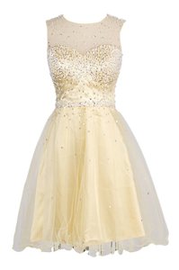 Adorable Sequins Scoop Sleeveless Zipper Prom Dress Yellow Organza