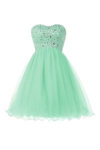 Decent Apple Green Tulle Lace Up Sweetheart Sleeveless Knee Length Beading