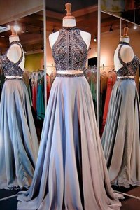 Artistic Lavender Sleeveless Floor Length Beading Backless Prom Gown