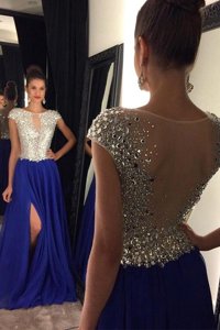 Colorful Royal Blue A-line Beading Homecoming Dress Side Zipper Chiffon Sleeveless