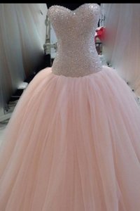Sweetheart Sleeveless Tulle Prom Party Dress Beading and Sequins and Bowknot Zipper