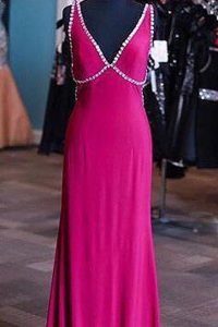 Floor Length Fuchsia Prom Gown Satin Sleeveless Sashes|ribbons