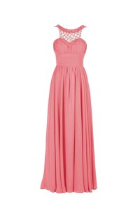 Scoop Watermelon Red Chiffon Zipper Sleeveless Floor Length Beading