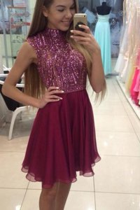 Sophisticated Fuchsia Halter Top Neckline Beading Dress for Prom Sleeveless Zipper