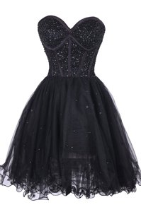 Top Selling Black Sleeveless Knee Length Sequins Criss Cross Prom Dresses
