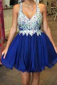 Chic Scoop Knee Length A-line Cap Sleeves Aqua Blue Prom Dresses Zipper
