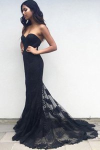 Sexy Black Mermaid Lace Prom Party Dress Zipper Lace Sleeveless