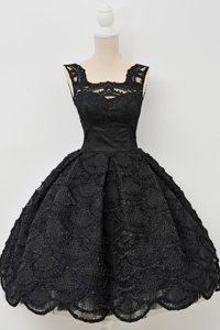 Sophisticated Black Square Zipper Lace Prom Evening Gown Sleeveless