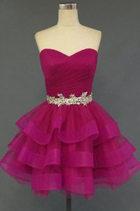 Fuchsia Sleeveless Organza Lace Up Prom Dresses for Prom and Party