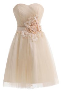 Glamorous Sweetheart Sleeveless Tulle Prom Evening Gown Beading and Hand Made Flower Lace Up