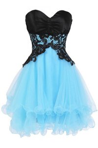 Nice Mini Length Lace Up Evening Dress Blue And Black and In for Prom and Party with Appliques