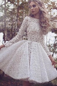 Custom Design White Prom and Party and For with Lace Bateau Long Sleeves Lace Up