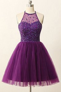 Traditional Scoop Purple Sleeveless Mini Length Sequins Zipper Prom Party Dress