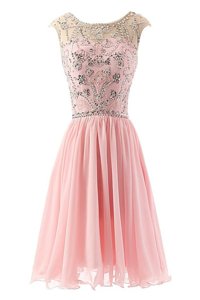 Adorable Scoop Sleeveless Zipper Tea Length Beading Homecoming Dress