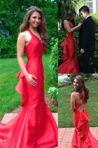 Best Selling Mermaid Red Sleeveless Ruffles Zipper Dress for Prom