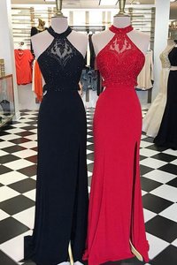 Custom Design Black Homecoming Dress Prom and For with Beading and Lace Scoop Sleeveless Sweep Train Backless