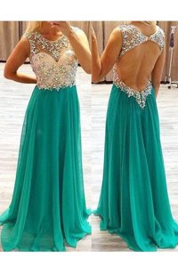 Green A-line Chiffon Scoop Sleeveless Beading Floor Length Backless