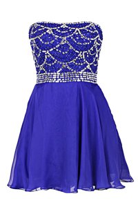 Latest Knee Length Royal Blue Prom Evening Gown Strapless Sleeveless Zipper