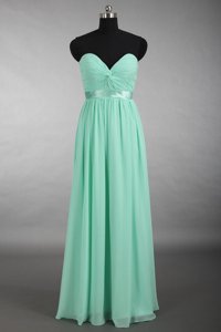 High Quality Sleeveless Floor Length Ruching Zipper Prom Party Dress with Apple Green