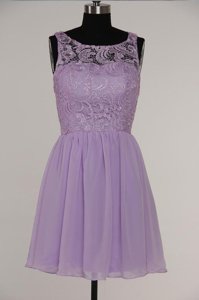 Scoop Lace Prom Dresses Lavender Zipper Sleeveless Knee Length